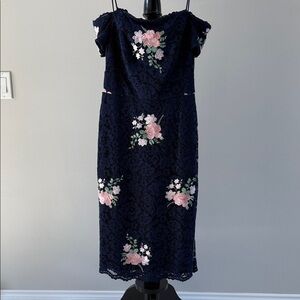 Nicole Miller Navy Dress with Pink Floral Lace